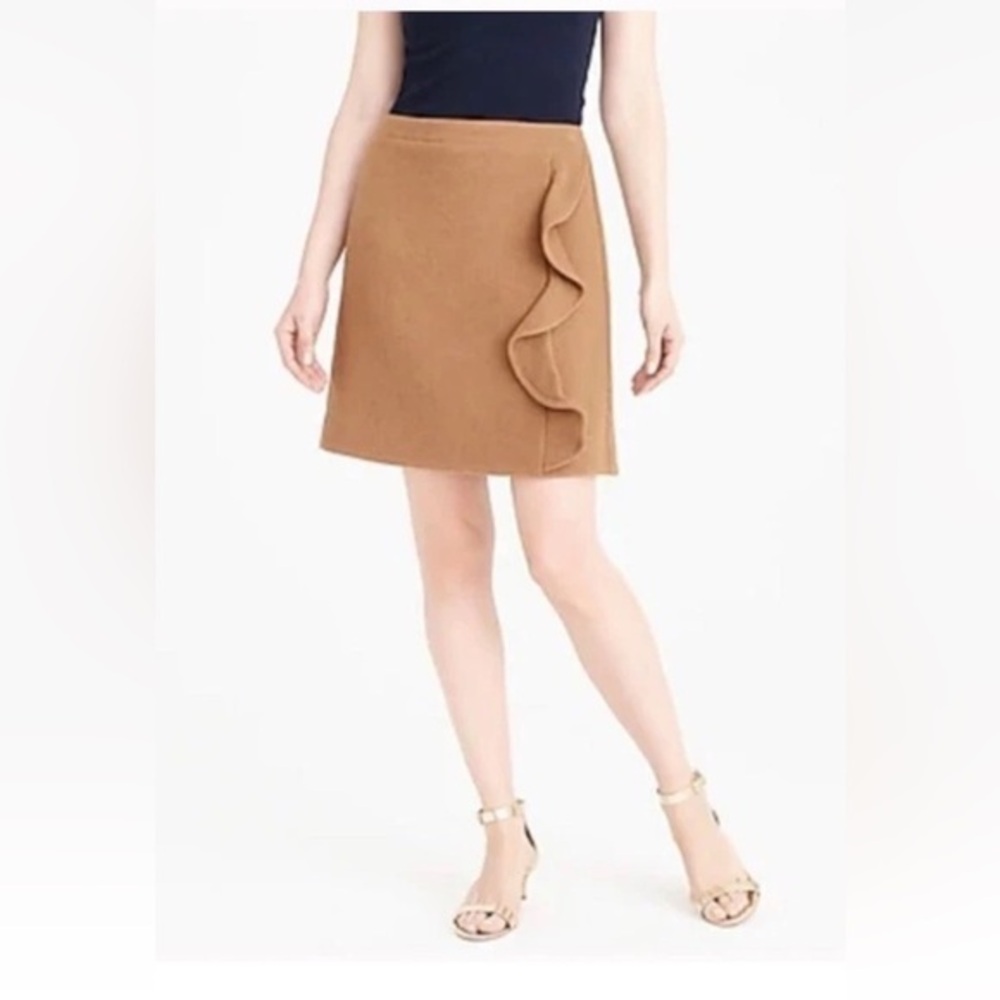 J. Crew Mercantile Womens Size 8 Brown Wool Blend Ruffle-Front Mini Skirt NWT